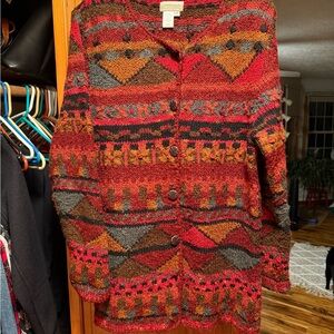 Coldwater Creek Red Multi Patterned Cardigan